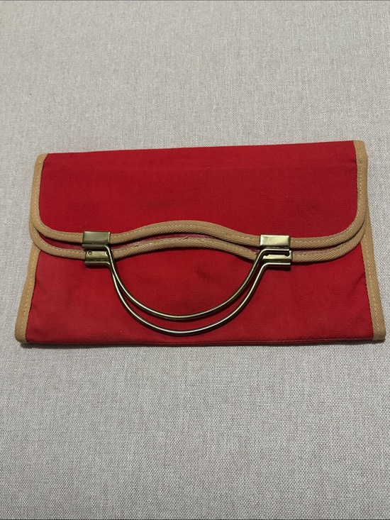 Handbags - Vintage Envelope Style Clutch/Handbag-Red Cloth-Gold Tone Handles-Fold Over/Snap